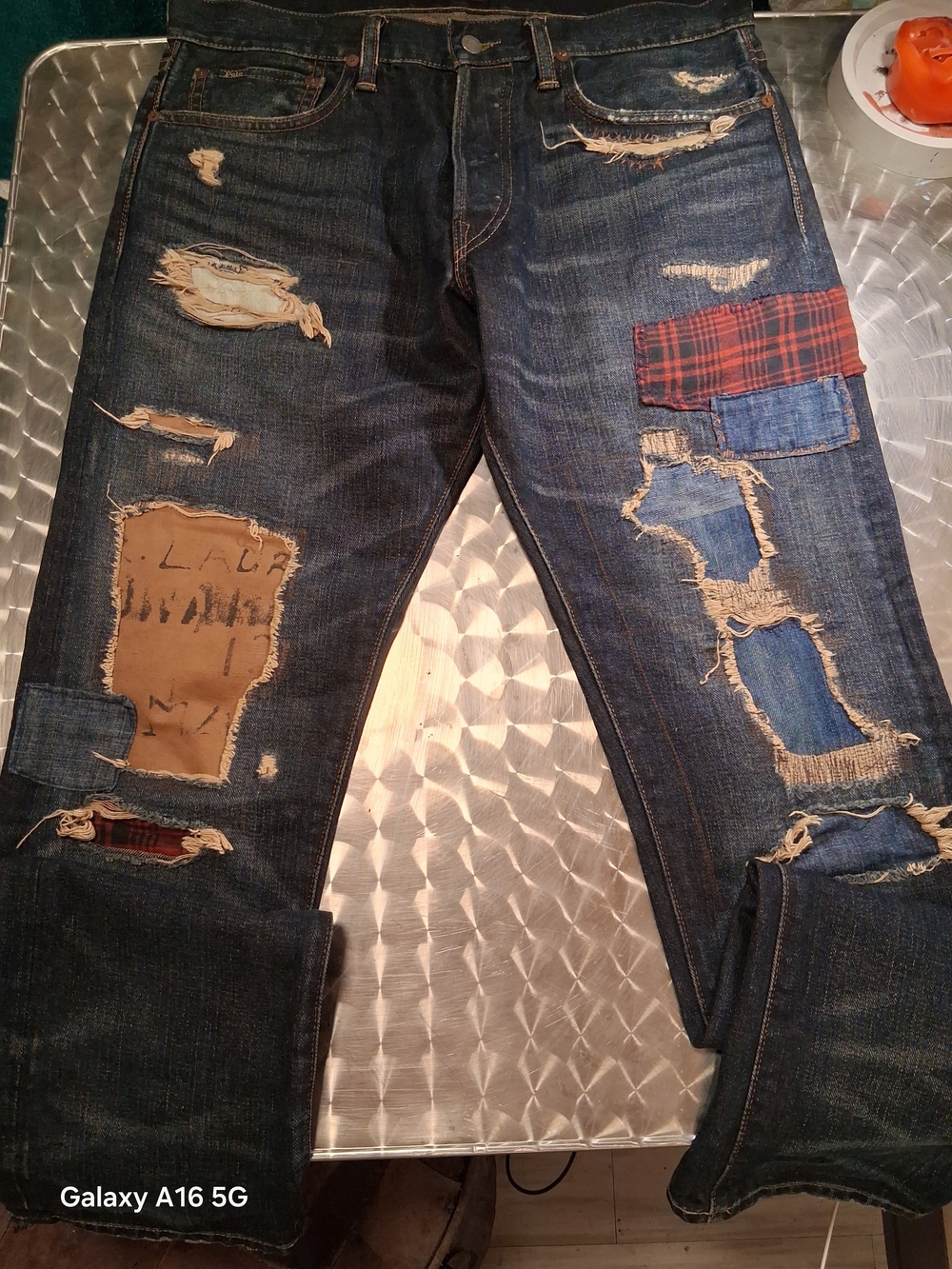 Polo by Ralph Lauren Dark Blue Distressed Patchwork Jeans